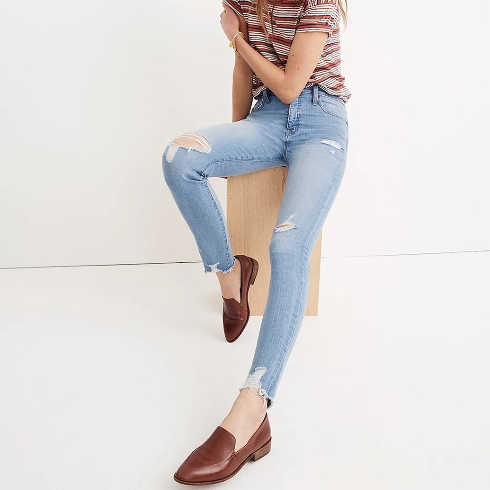 Madewell 9" High-Rise Raw Hem Distressed Skinny Jeans